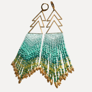 Beaded earrings with geometric triangular design.