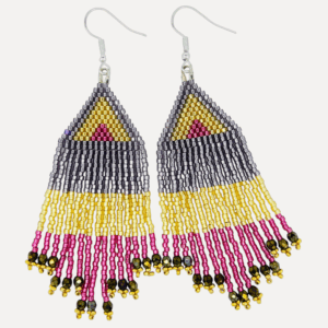 Colorful beaded earrings with geometric pattern.